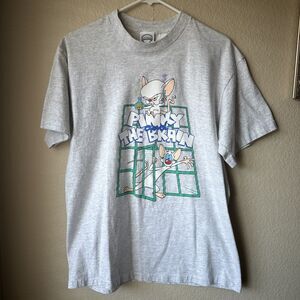 Vintage 90s Pinky and The Brain T shirt Gray Crew Neck Legit VTG 1990s Size L